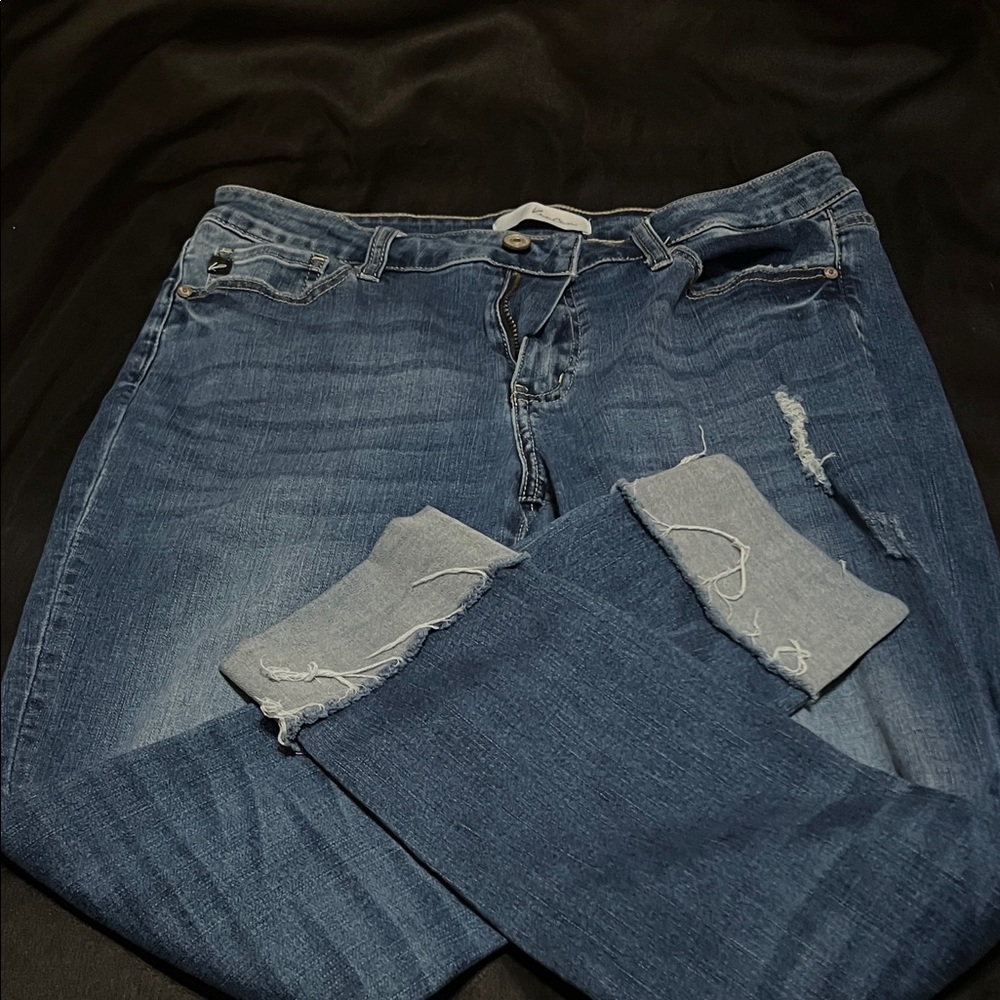 Kansan Blue Distressed cuffed skinny Jeans